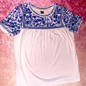 SHEIN Blue Floral Patterned Blouse